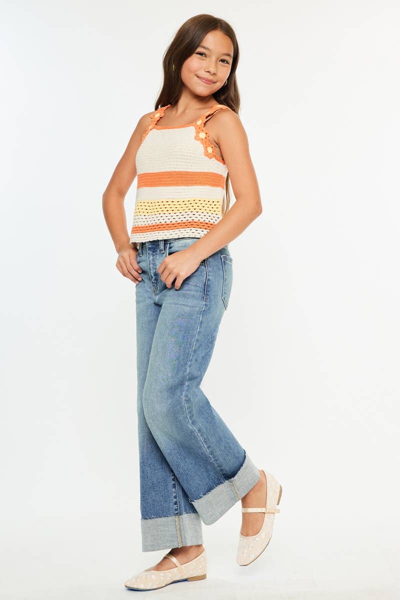 Girls High Rise Crop Wide Leg Jeans