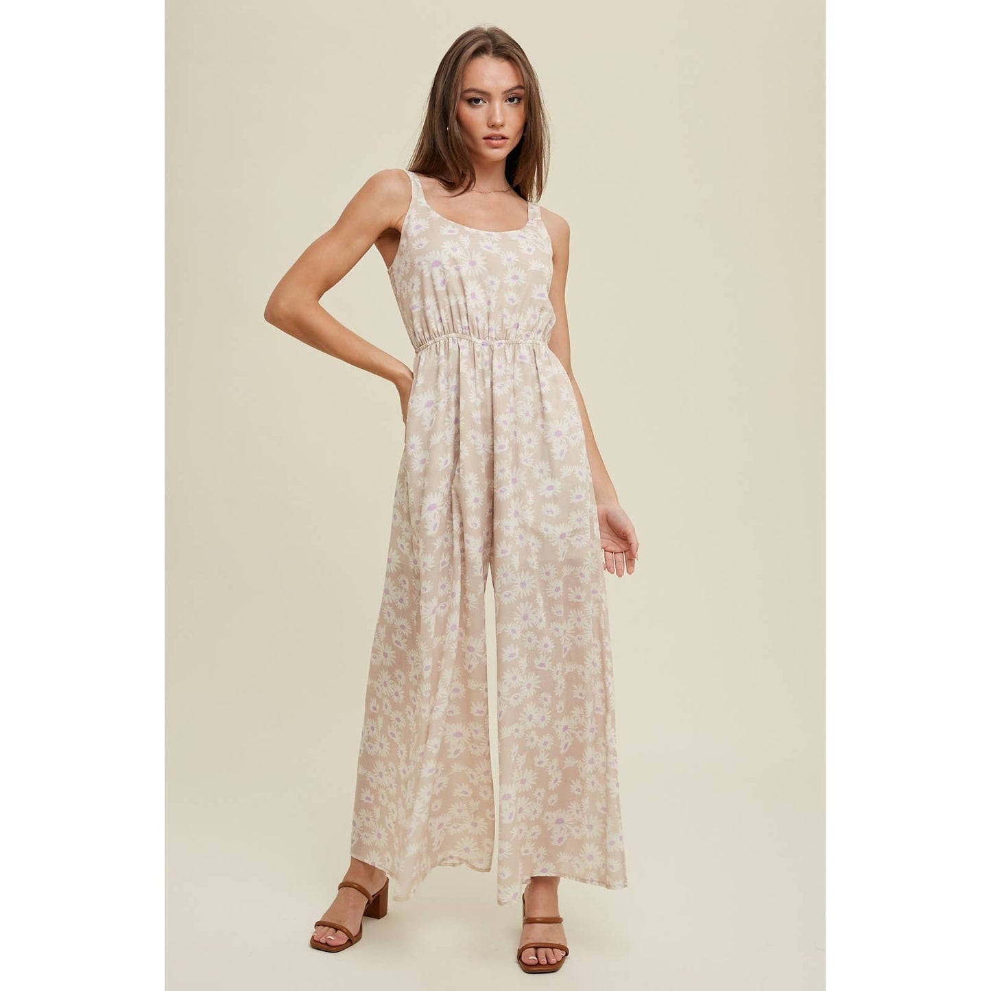 Floral Jumpsuit with Smocked Back Detail