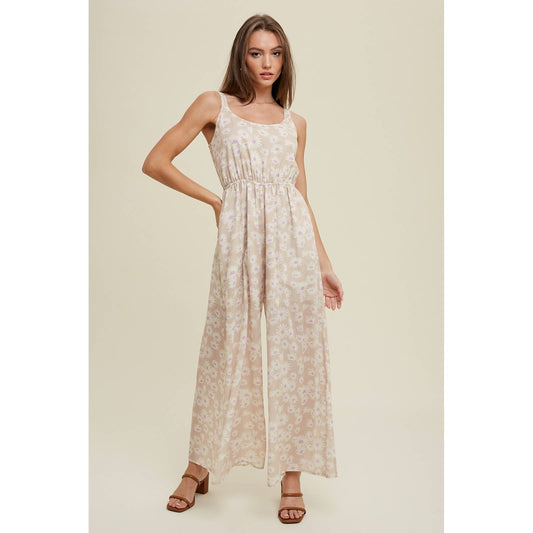 Floral Jumpsuit with Smocked Back Detail