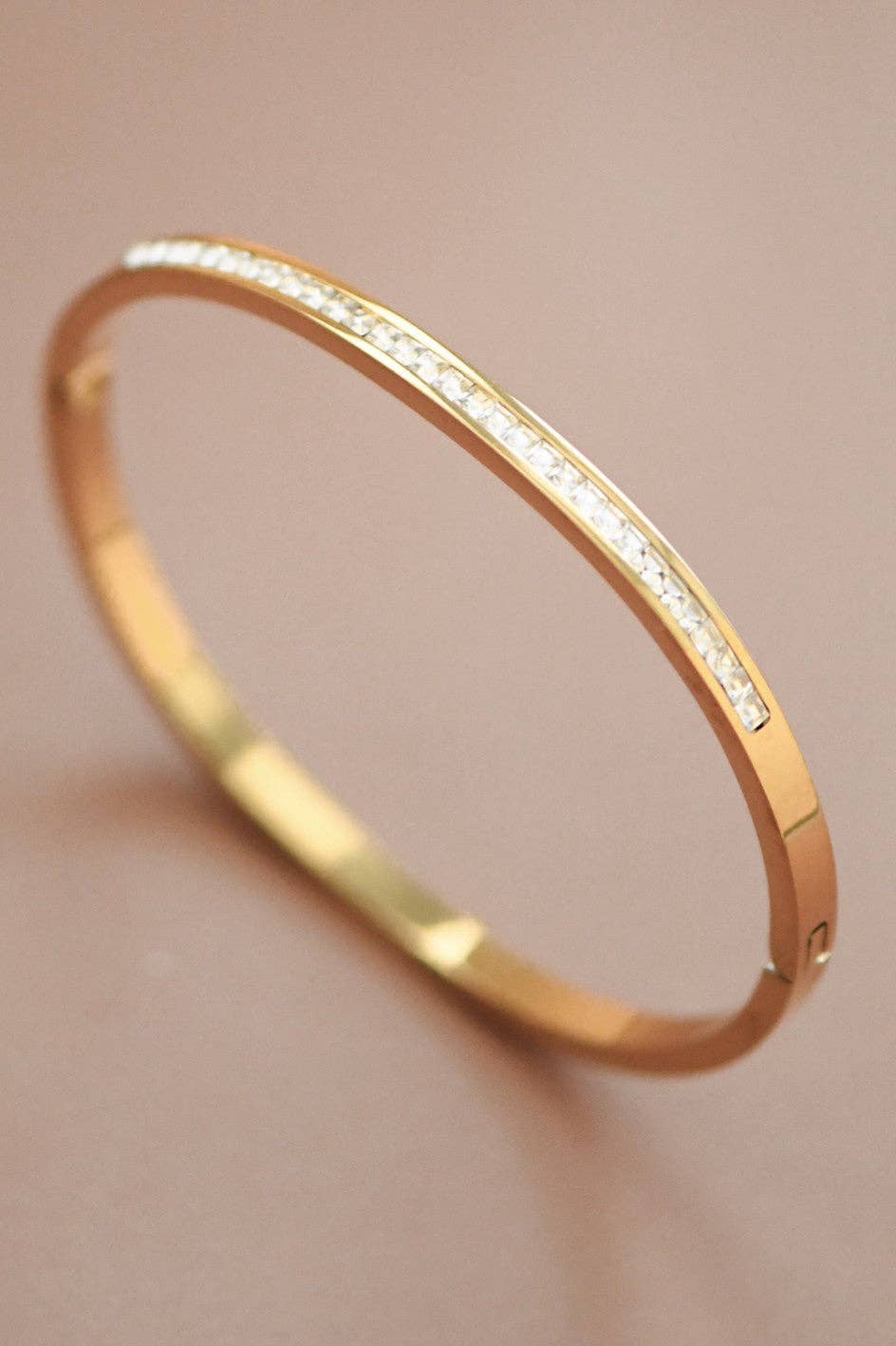 18K Gold Plated Waterproof Stainless Steel Hinged Bangle Bracelet