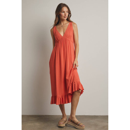 Sleeveless Ruffle Trim Midi Dress