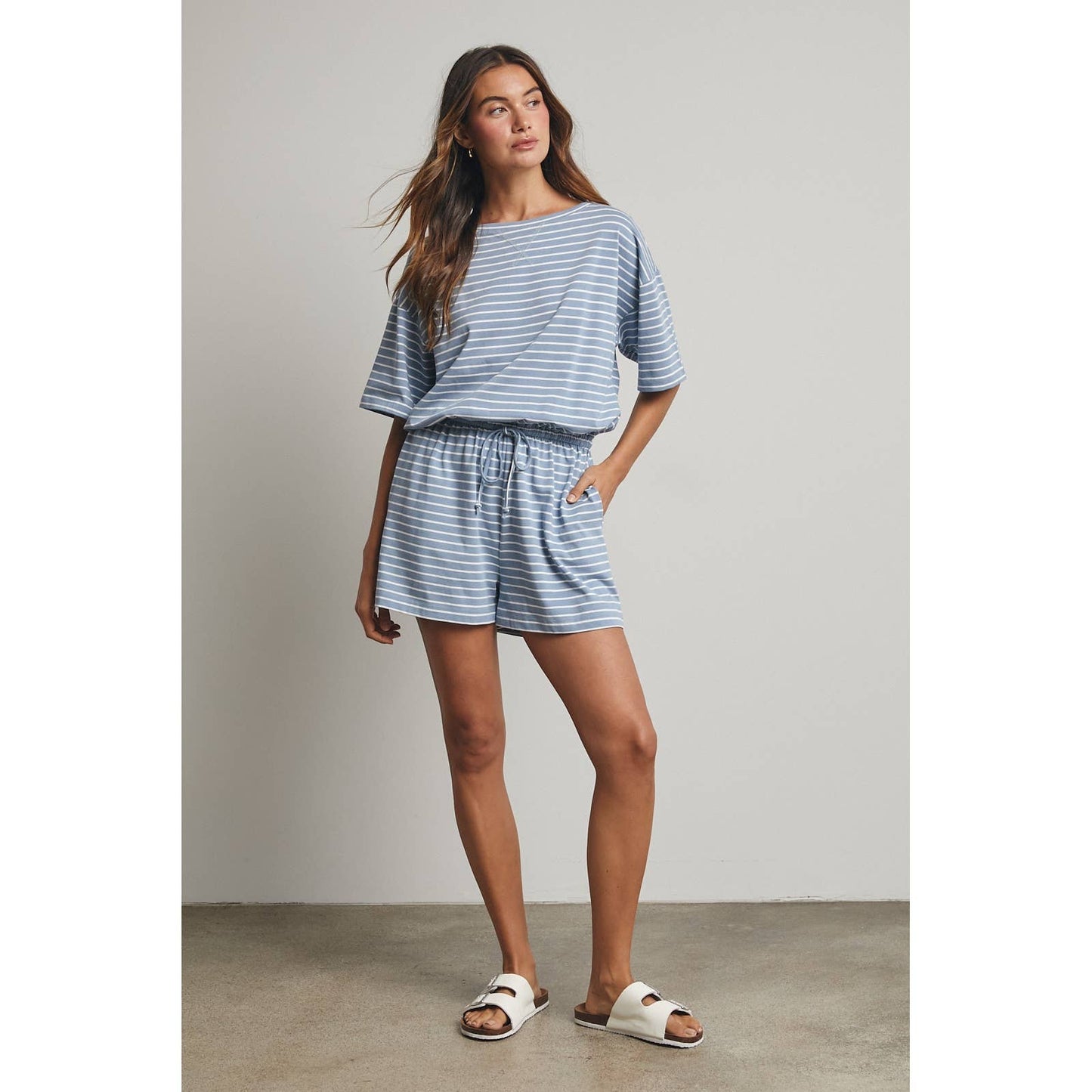 Striped Boat Neck Romper