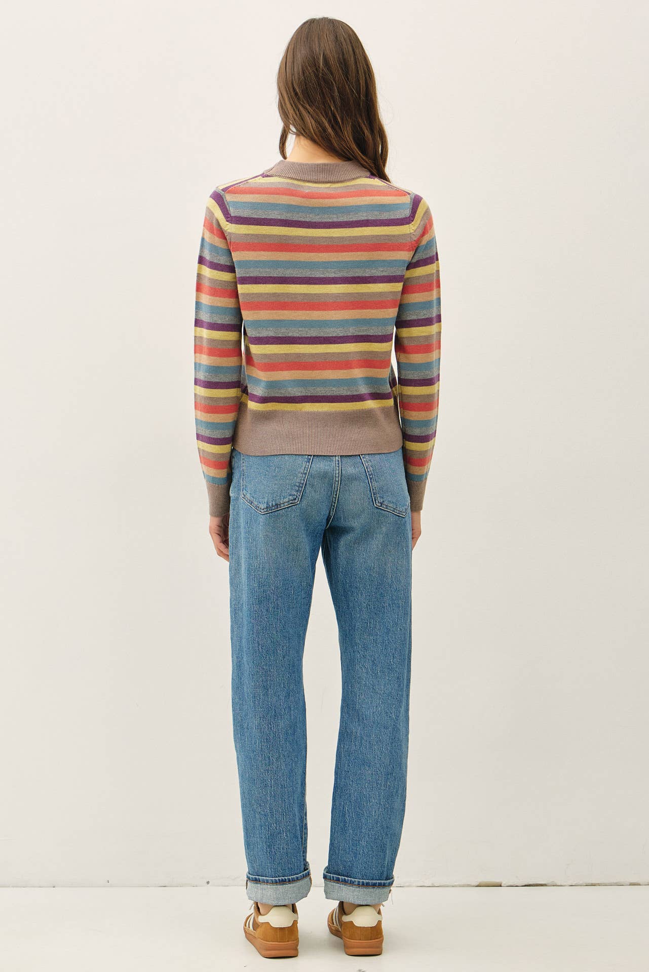Be Cool - WOOL BLENDED MULTI COLOR STRIPE SWEATER : Black / M