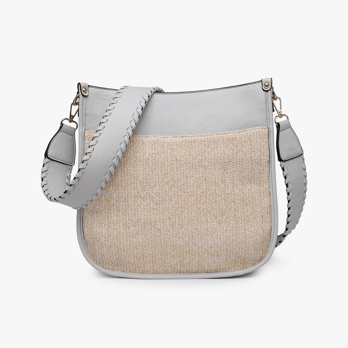 Chloe Straw Crossbody w/ Guitar Strap: Pale Grey