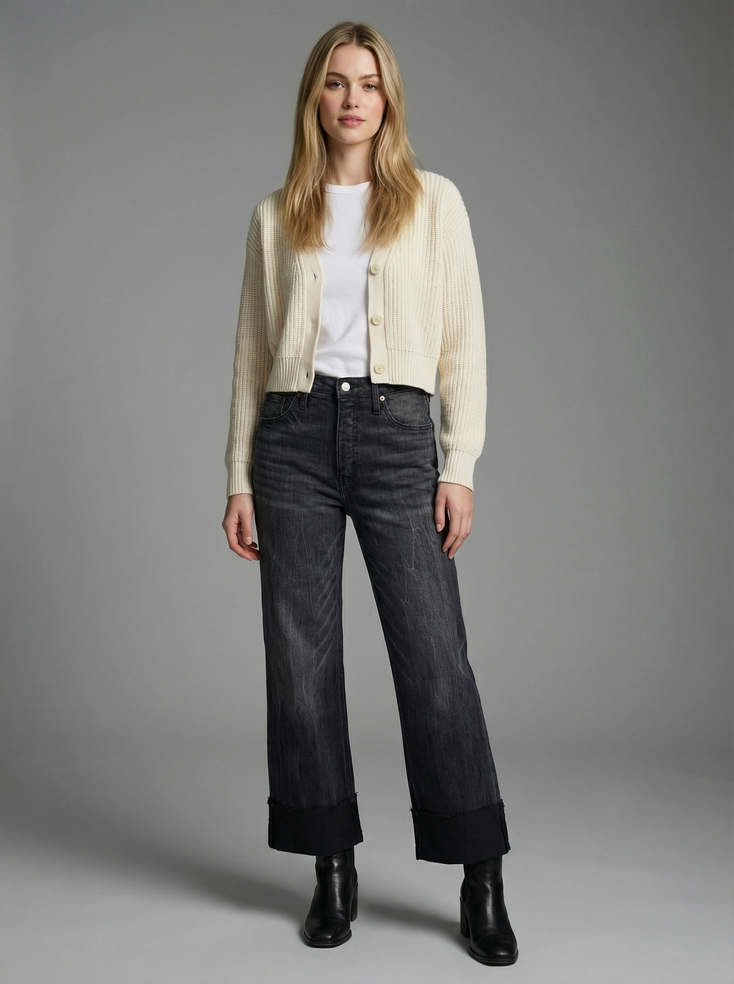 INSEAM TRANSFORM TUMMY CONTROL HIGH RISE A-LINE WIDE JEANS