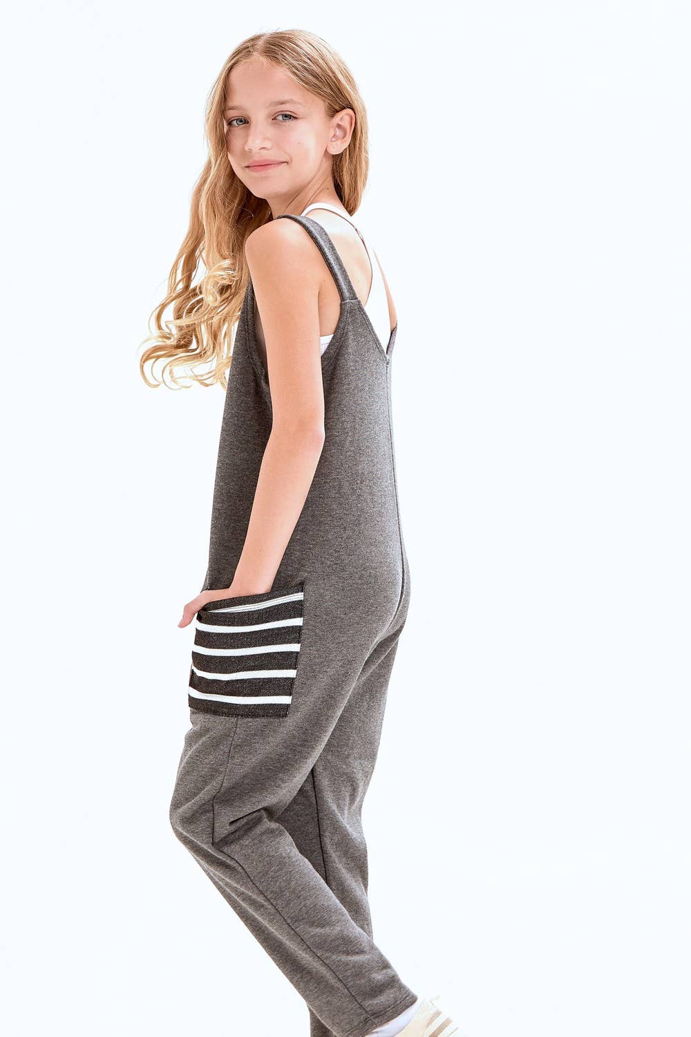 Striped Pocket Cotton French Terry Jumpsuit