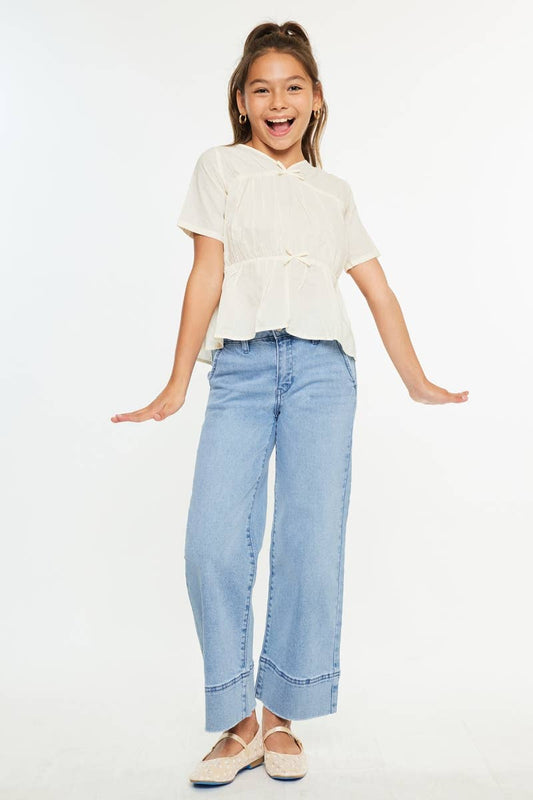 Girls High Rise Cropped Wide Leg Jeans