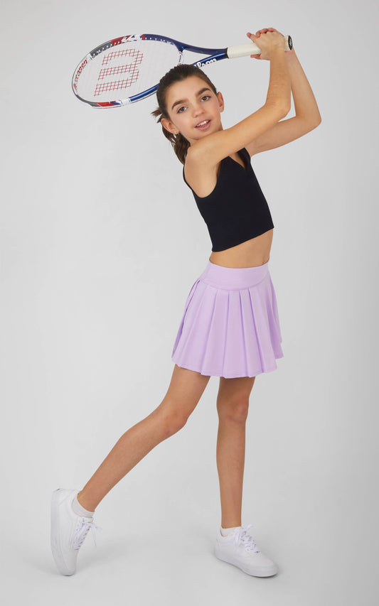 Girls Infinity Pleated Tennis Skort with Shorts: PASTEL LILAC