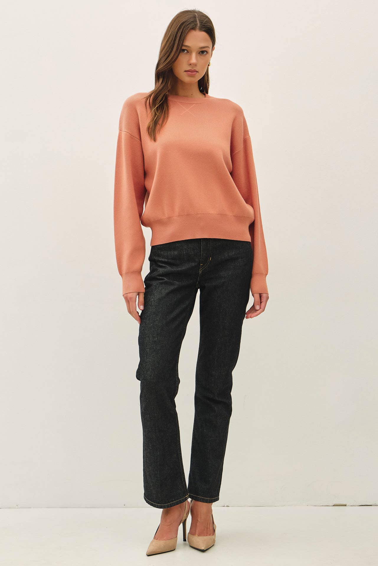 BOYFRIEND FIT PULLOVER SWEATER: DUSTY PEACH