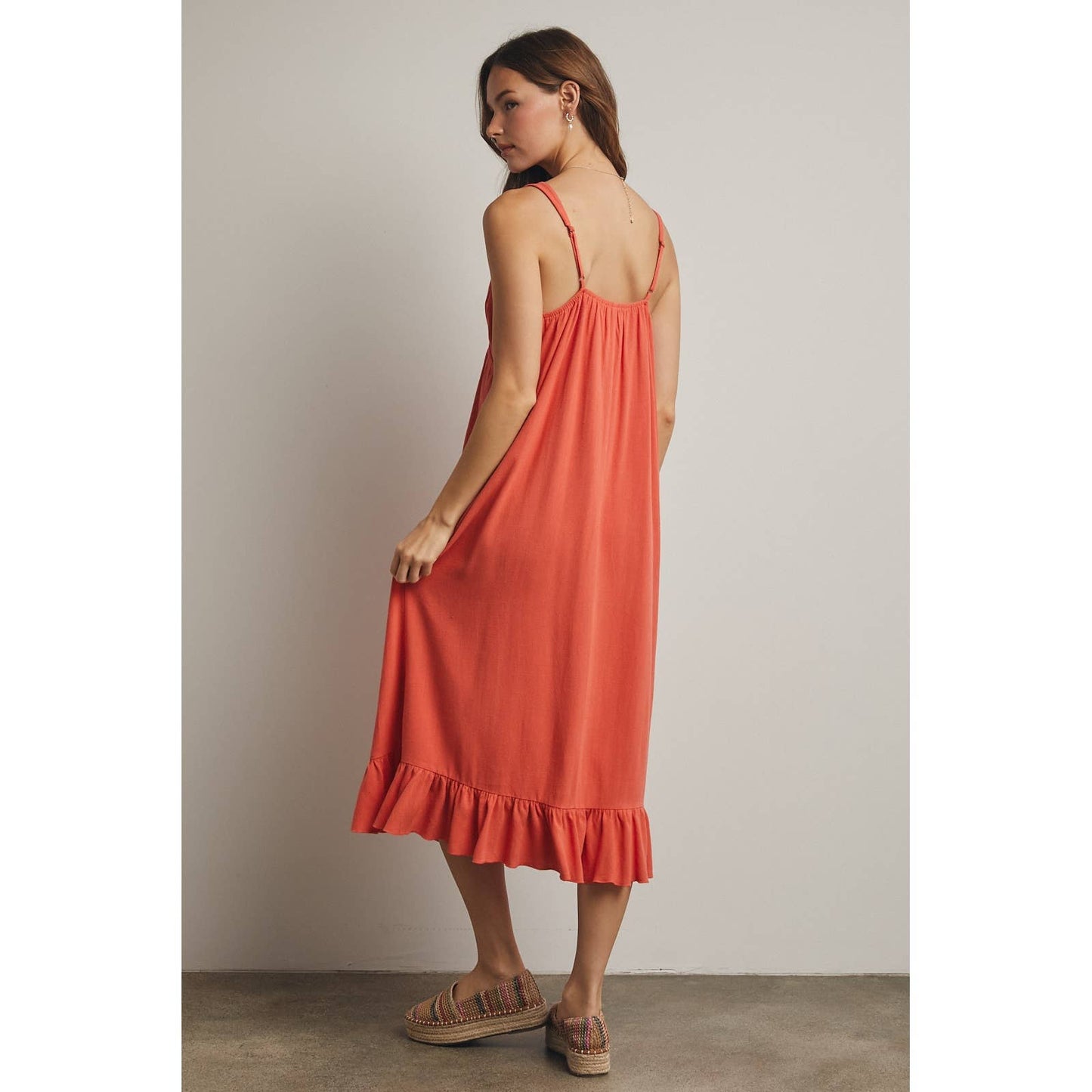 Sleeveless Ruffle Trim Midi Dress