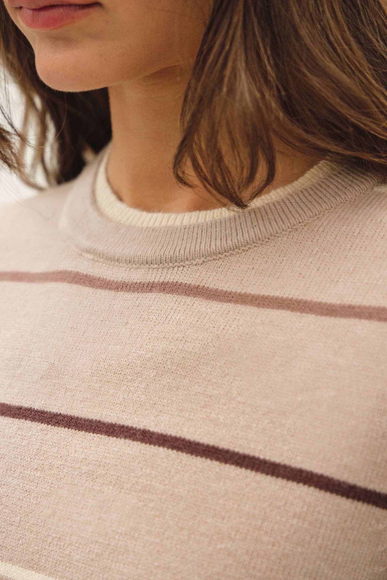 Be Cool - DOUBLE LAYERED LOOK  STRIPE SWEATER TOP : IVORY / S