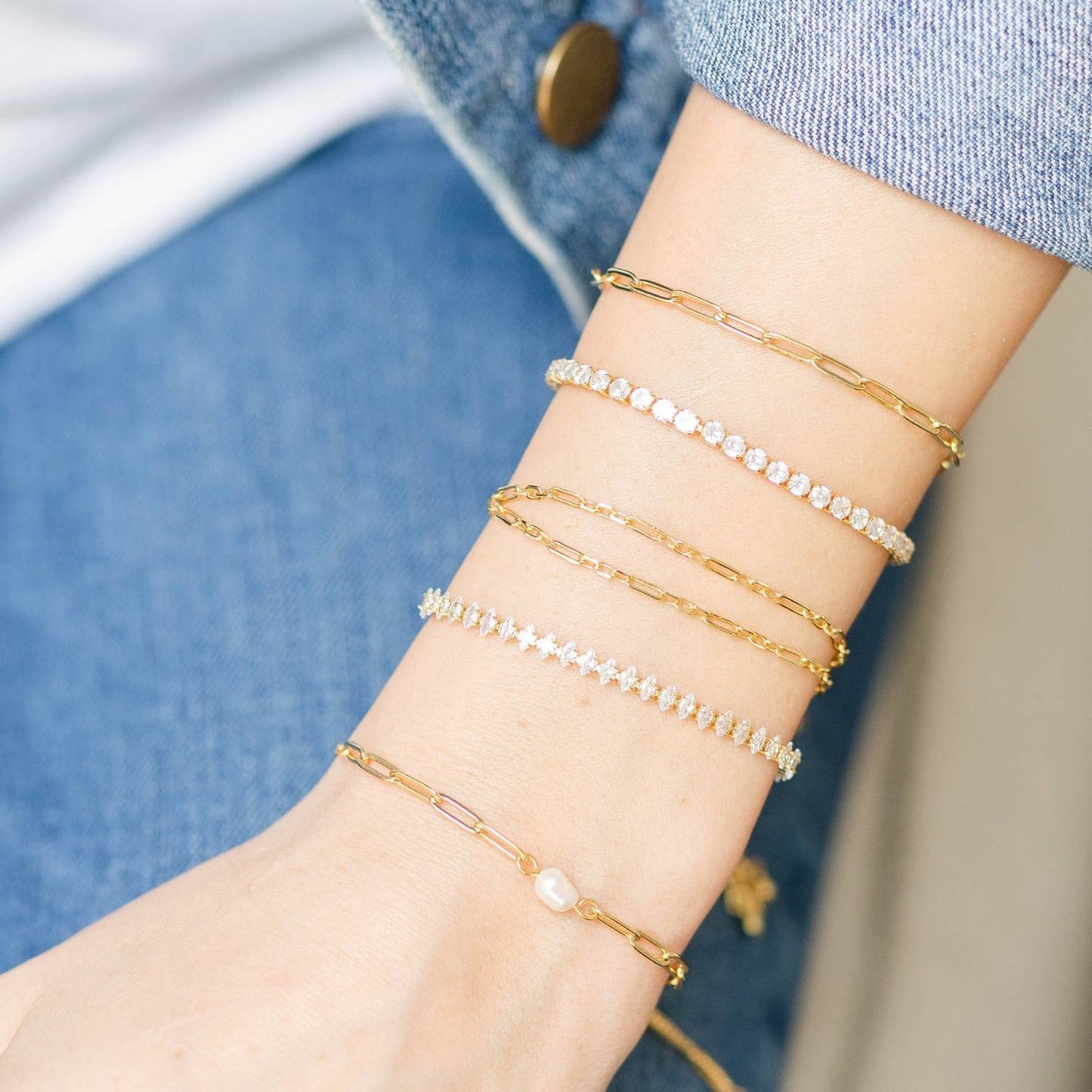 Splendid Iris - Delicate Faux Diamond Tennis Bracelet: Silver