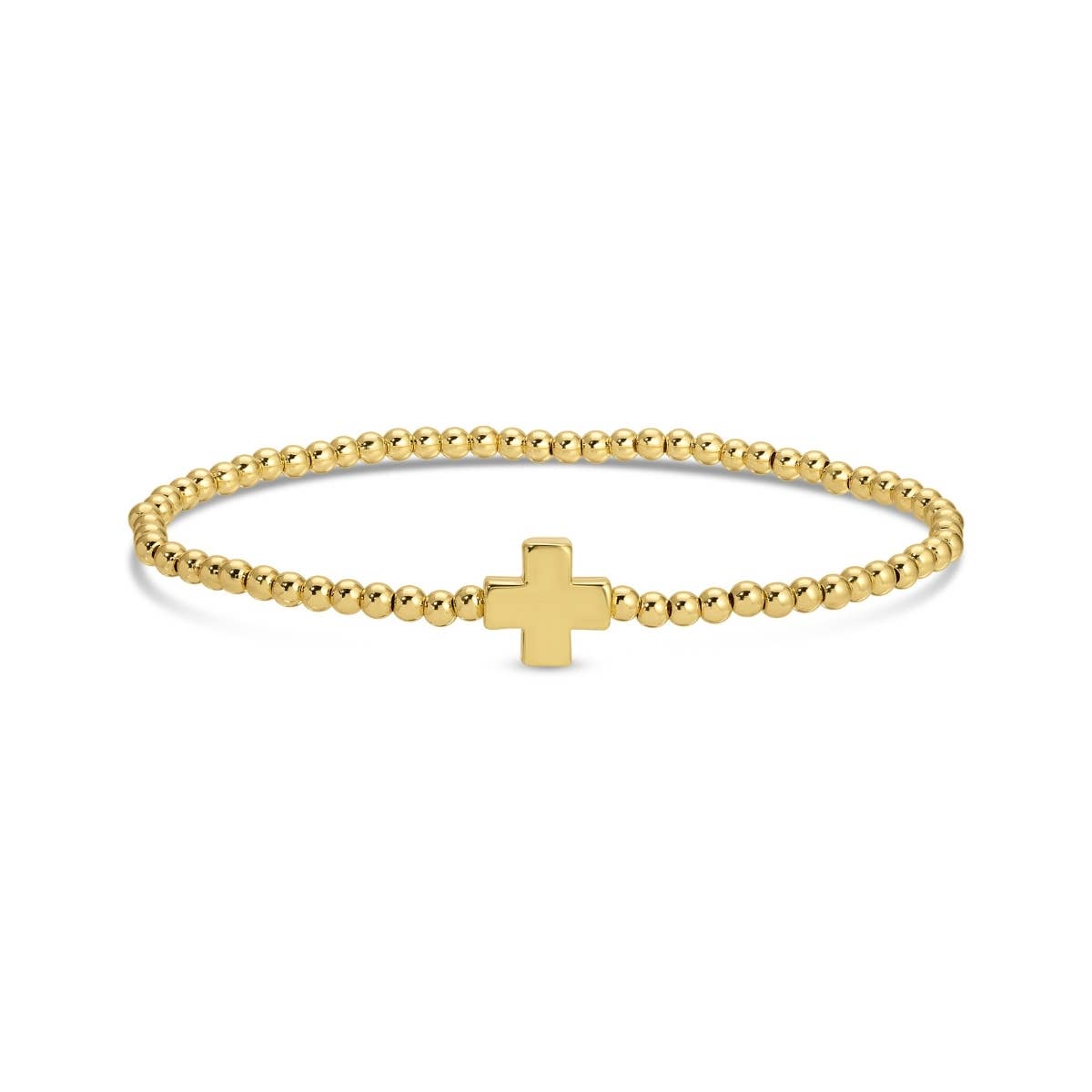 Splendid Iris - 3mm Beaded Stretch Bracelet with Single Gold Cross
