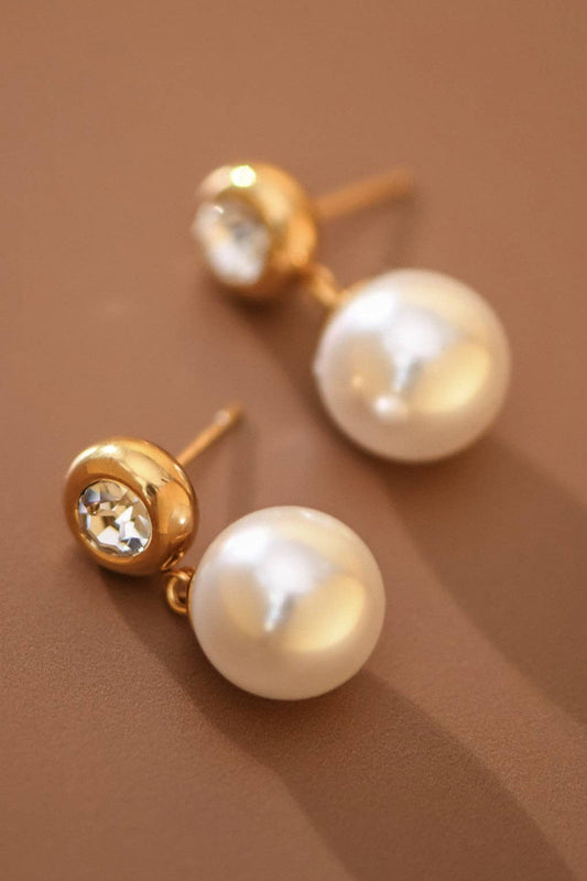 18K Gold Plated Waterproof Stainless Steel Pearl Drop Earrings