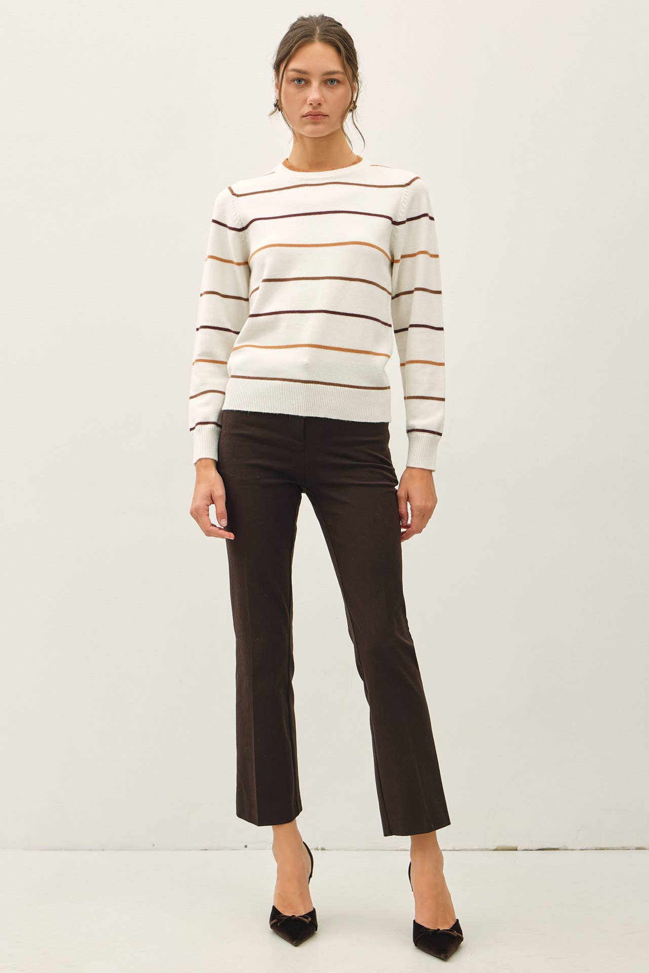 Be Cool - DOUBLE LAYERED LOOK  STRIPE SWEATER TOP : IVORY / S