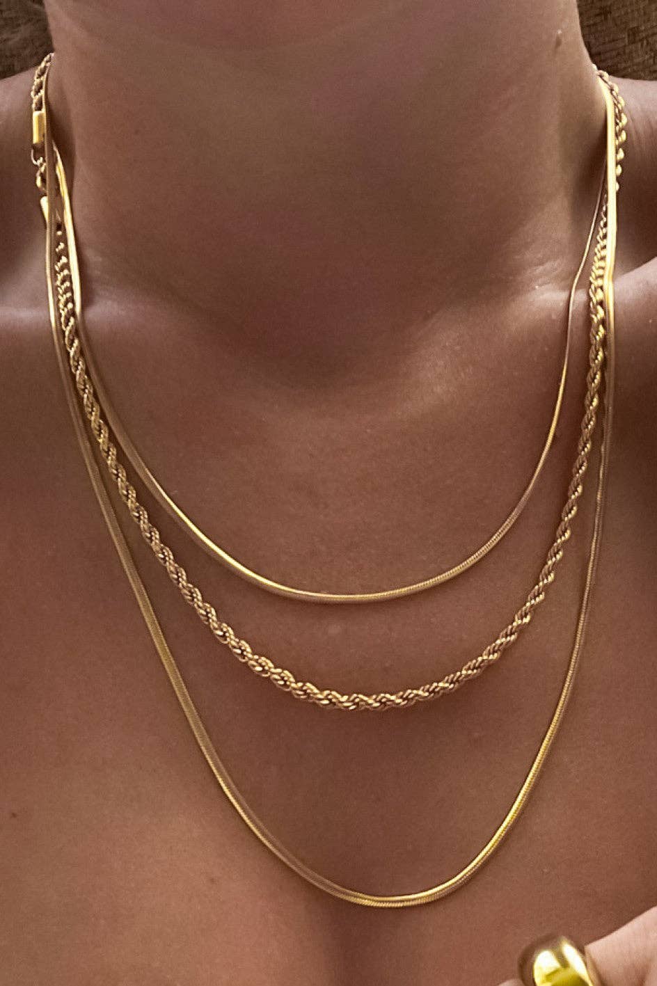 18K Gold Plated Waterproof Stainless Steel Layered Chain Necklace