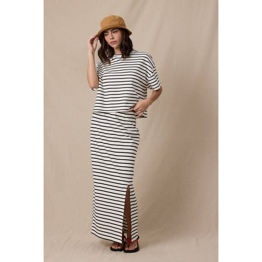 Striped Knit Top and Skirt Set