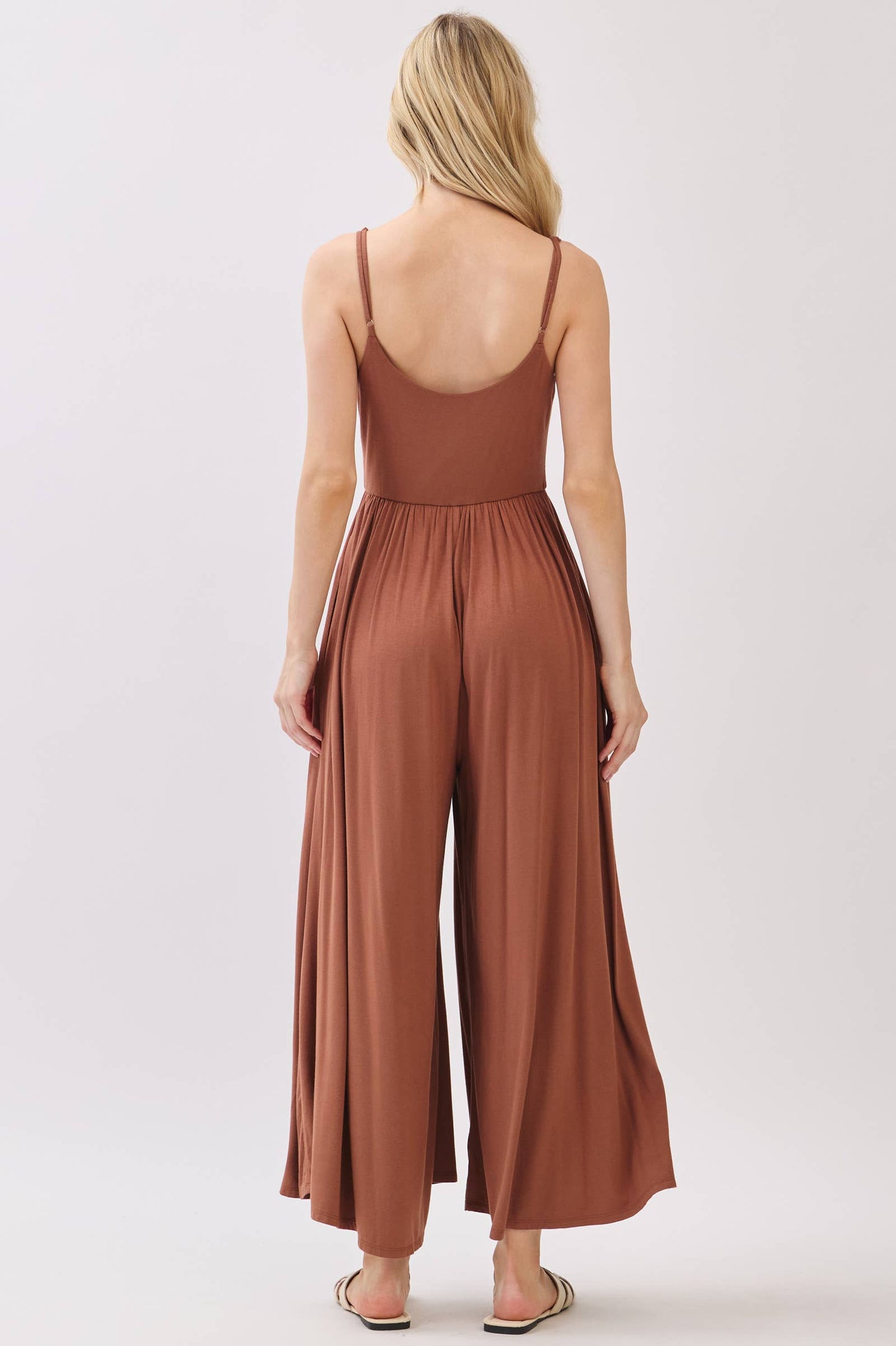 Final Touch - Flare Wide Leg Jumpsuit W/ Adjustable Strap - VJU60179: Nutshell / M