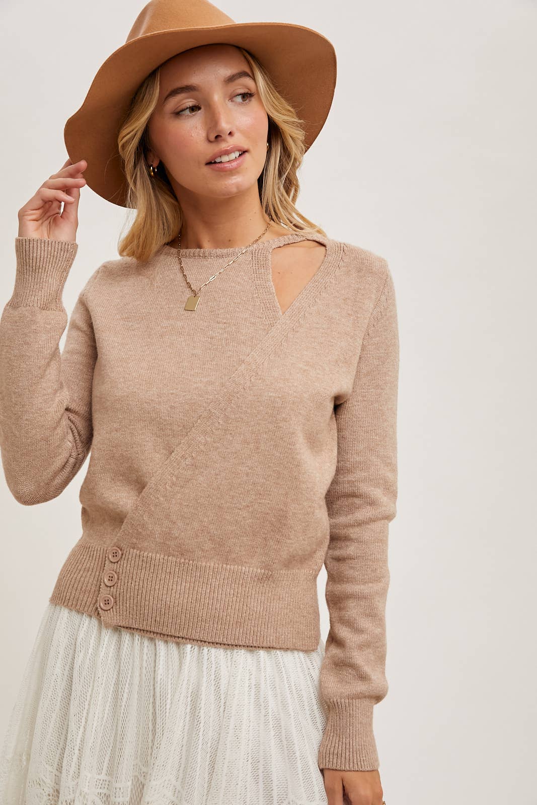 Cutout Knit Top in Latte