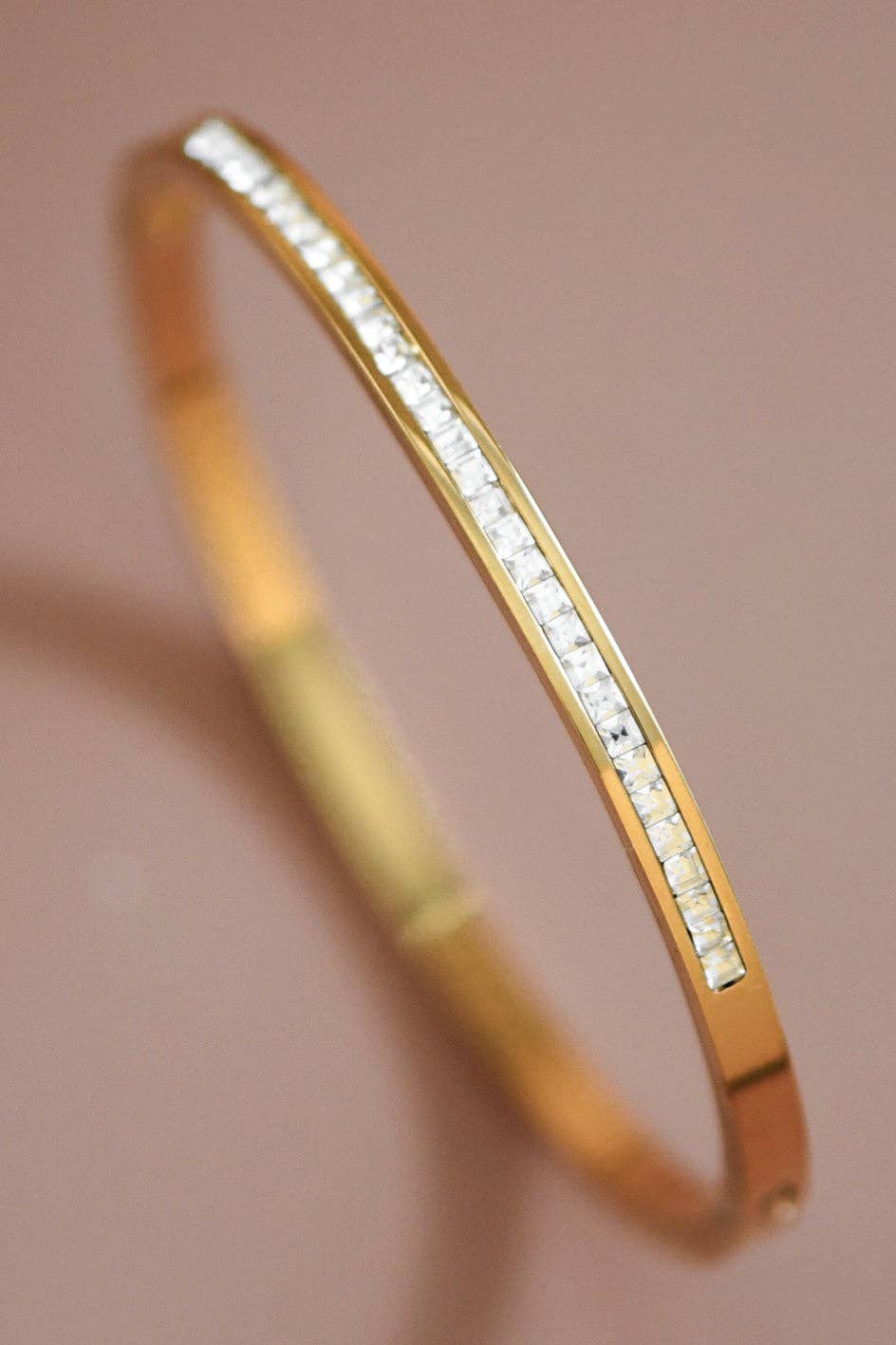 18K Gold Plated Waterproof Stainless Steel Hinged Bangle Bracelet