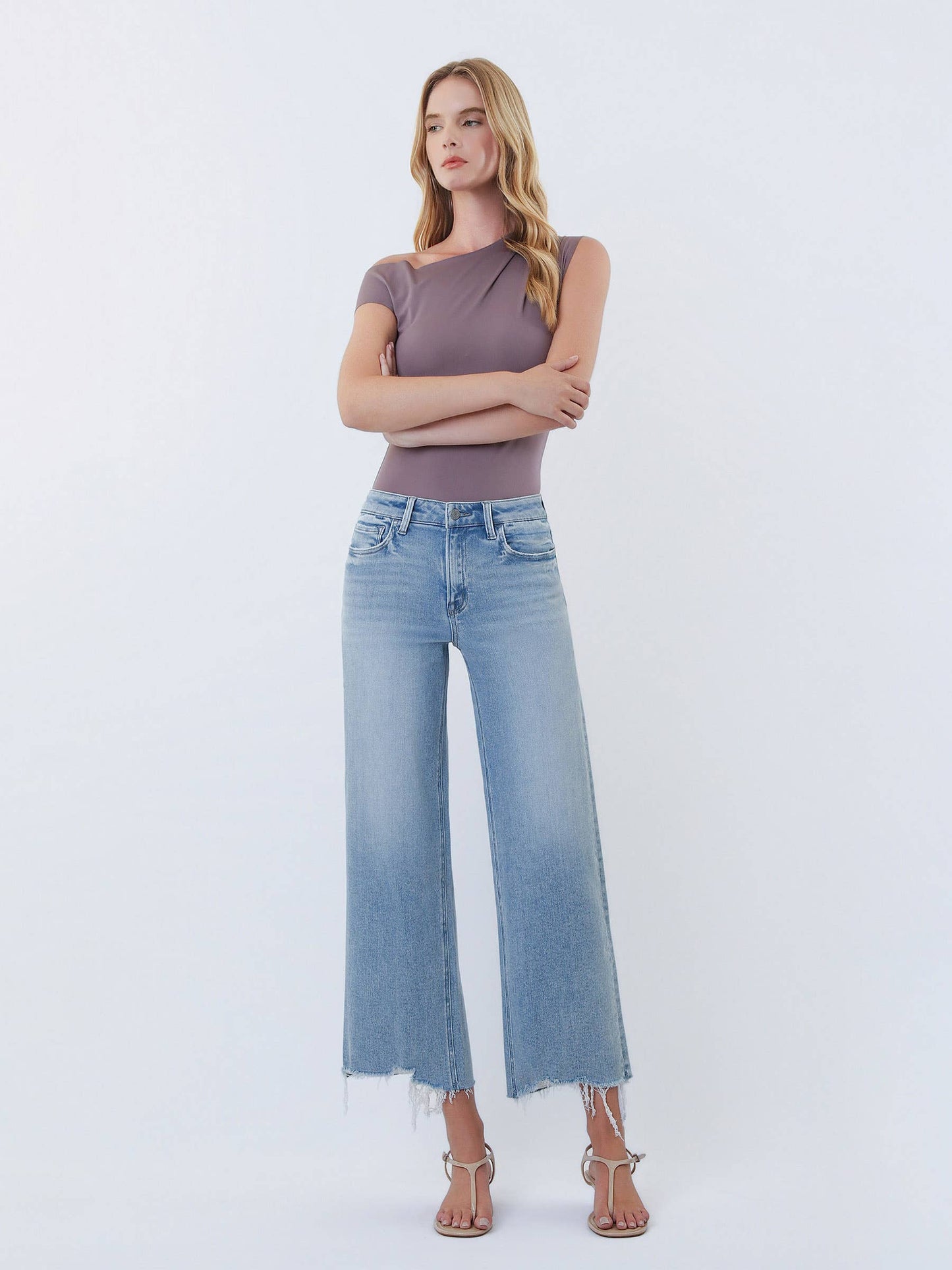 VERVET by FLYING MONKEY - HIGH RISE DISTRESSED HEM CROP WIDE LEG JEANS T7303: IMAGINATIVE / 28