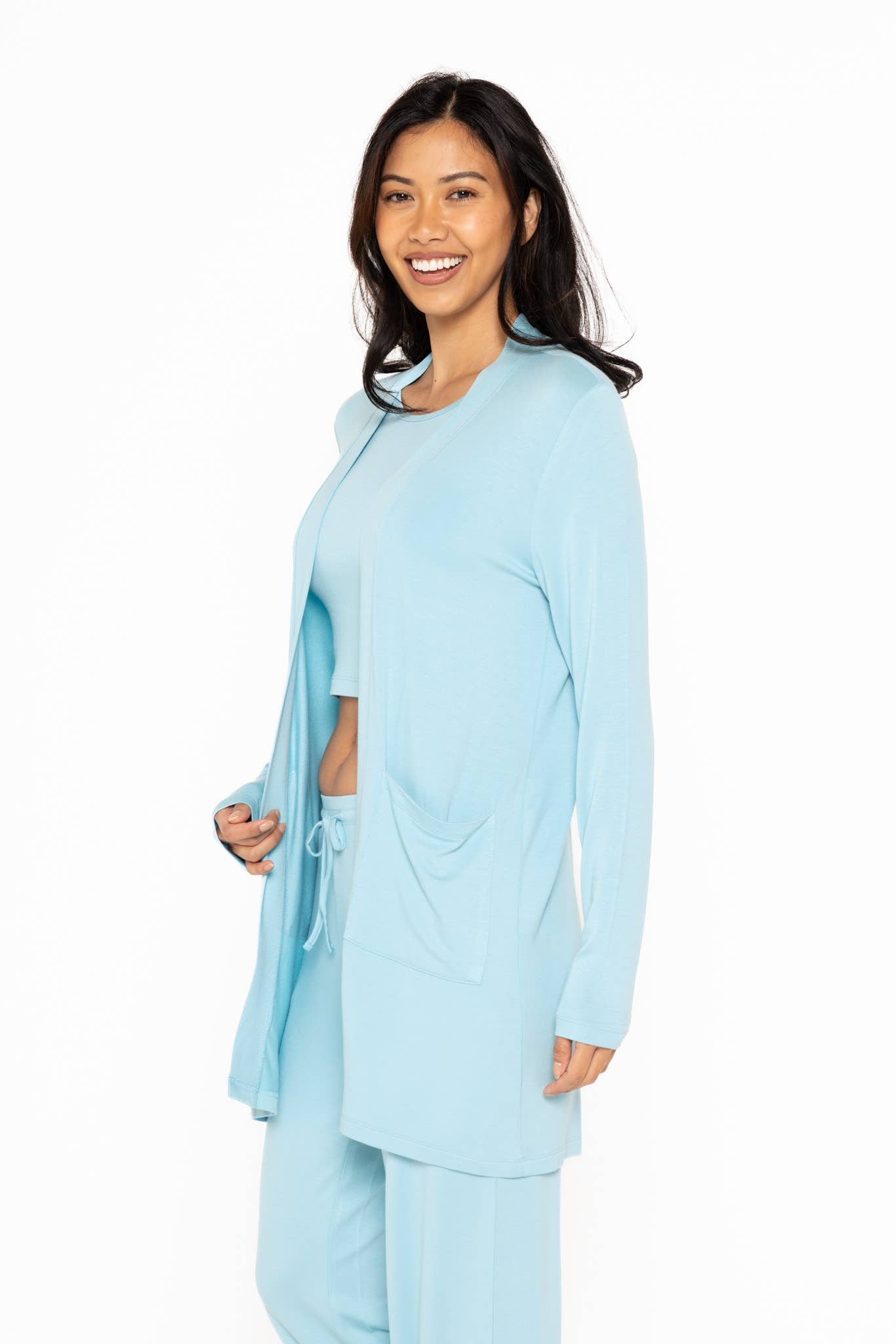 Lounge Open-Front Terry Cardigan in Bright Blue