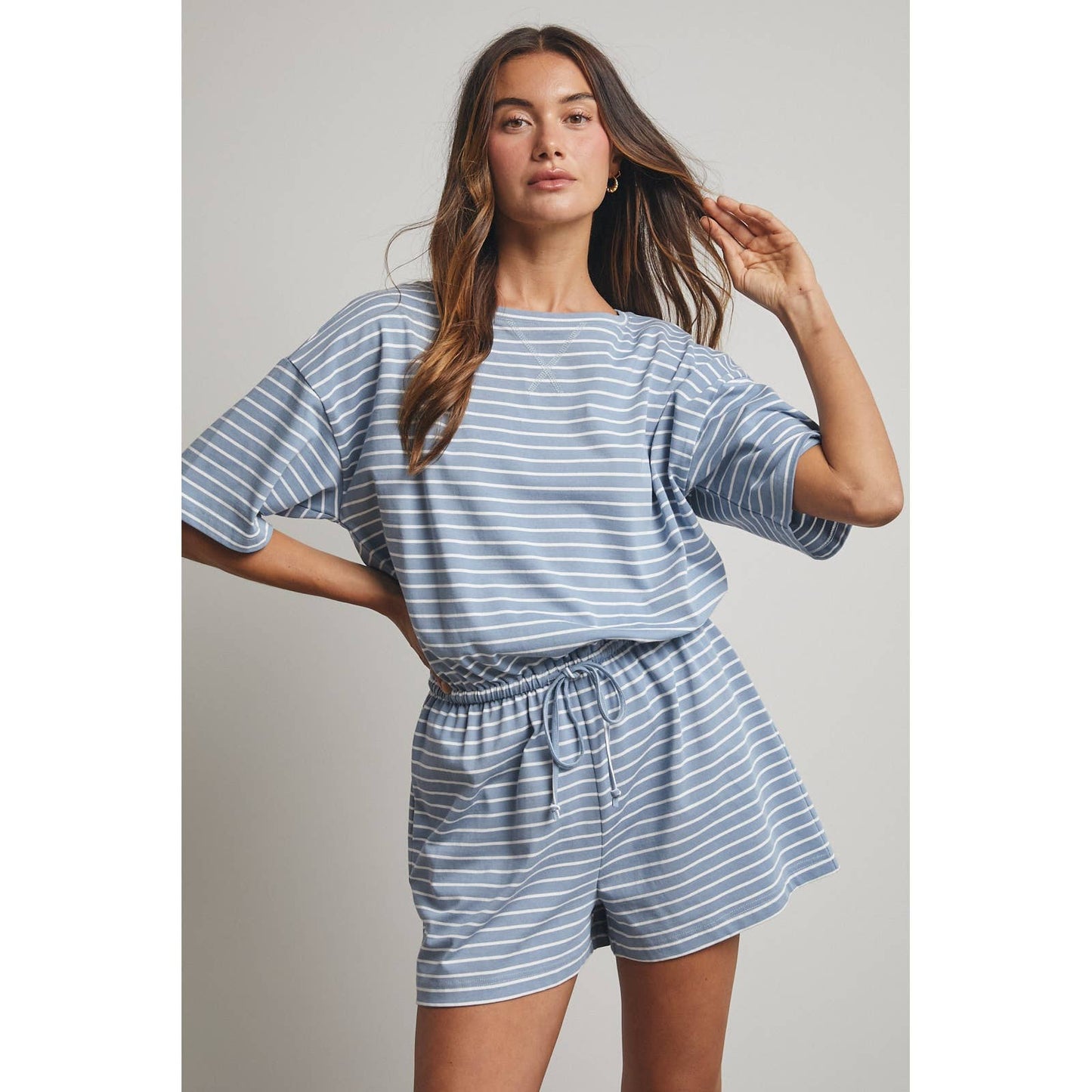 Striped Boat Neck Romper