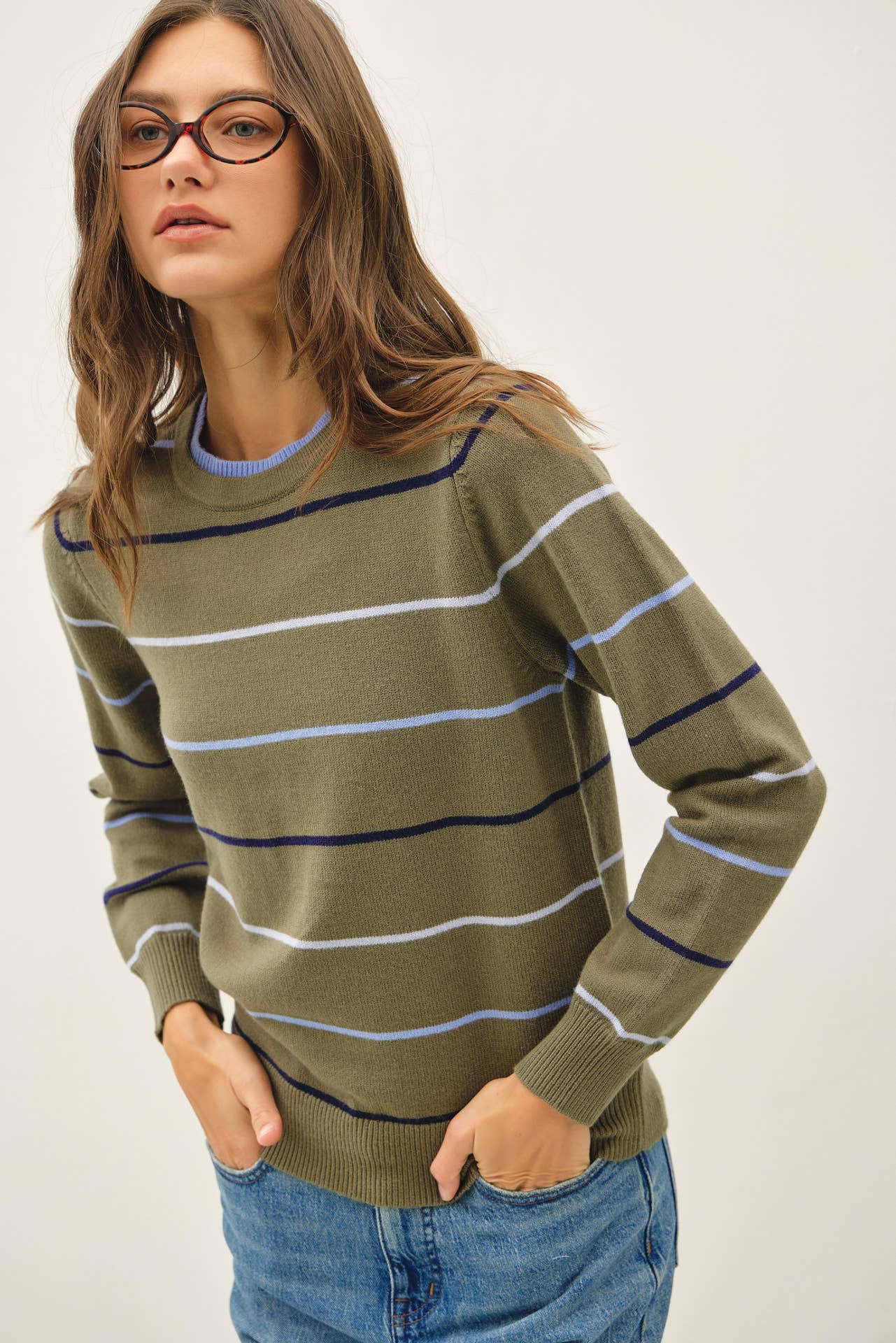 Be Cool - DOUBLE LAYERED LOOK  STRIPE SWEATER TOP : IVORY / M