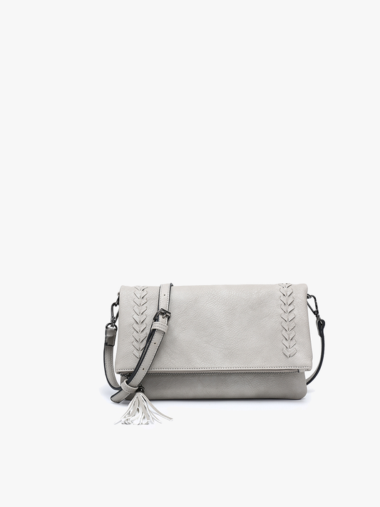 Isadora Dist. Whipstitch Crossbody w/ Tassel Zip: Grey