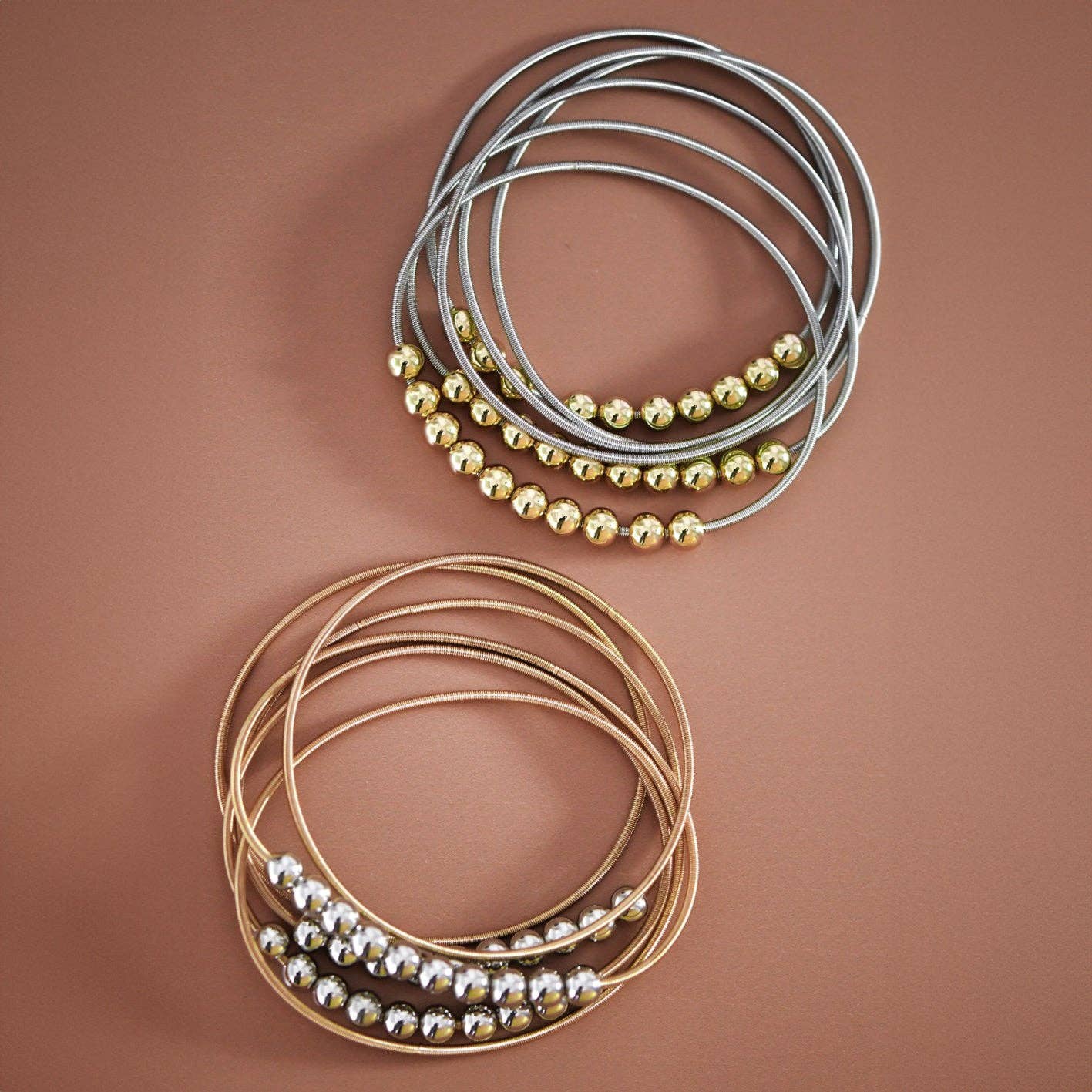 Boho Layered Spring Coil Guitar String Bracelet Set