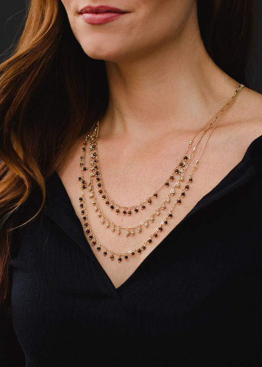 Gold & Brown Triple Layer Necklace