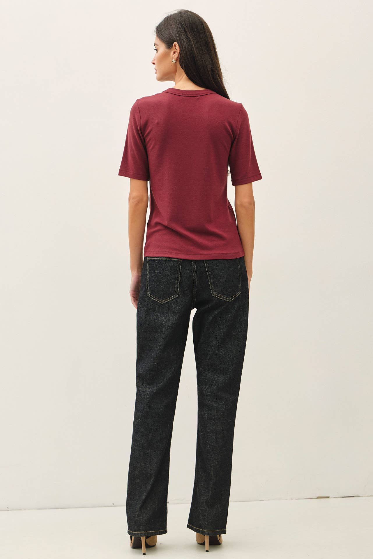 Be Cool - [NEW COLOR]ULTRA SOFT BASIC SHORT SLEEVE TOP : WINE / S