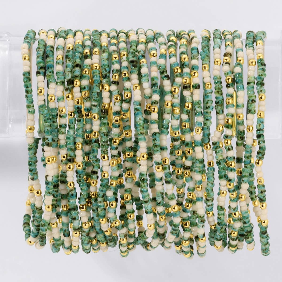 Faux Stone Assorted 2mm stretch Seed Bead bracelets: Aqua/White