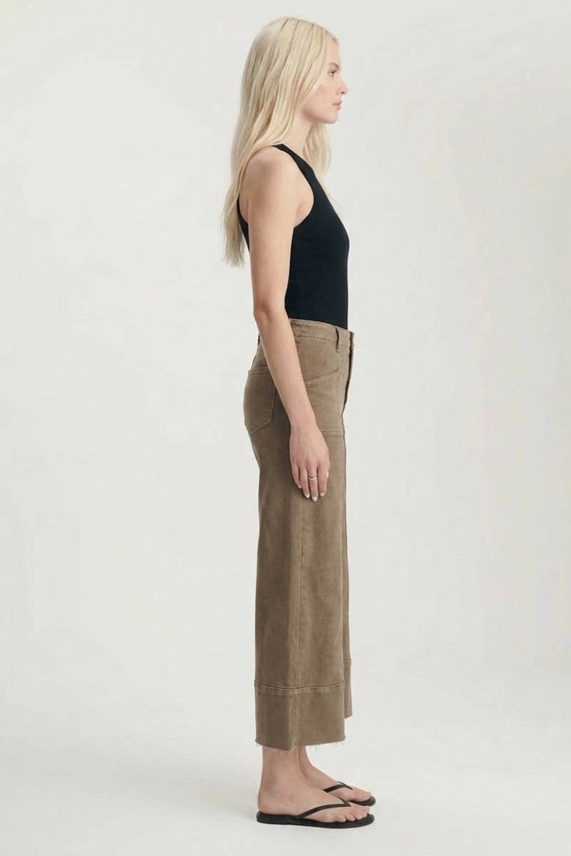 ARTEMIS VINTAGE - TUMMY CONTROL HIGH RISE SLIM CROP PALAZZO JEANS: TAUPE / 3 (25)