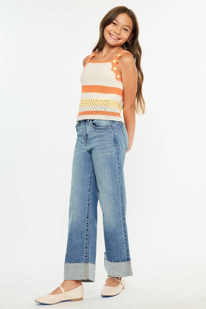 Girls High Rise Crop Wide Leg Jeans