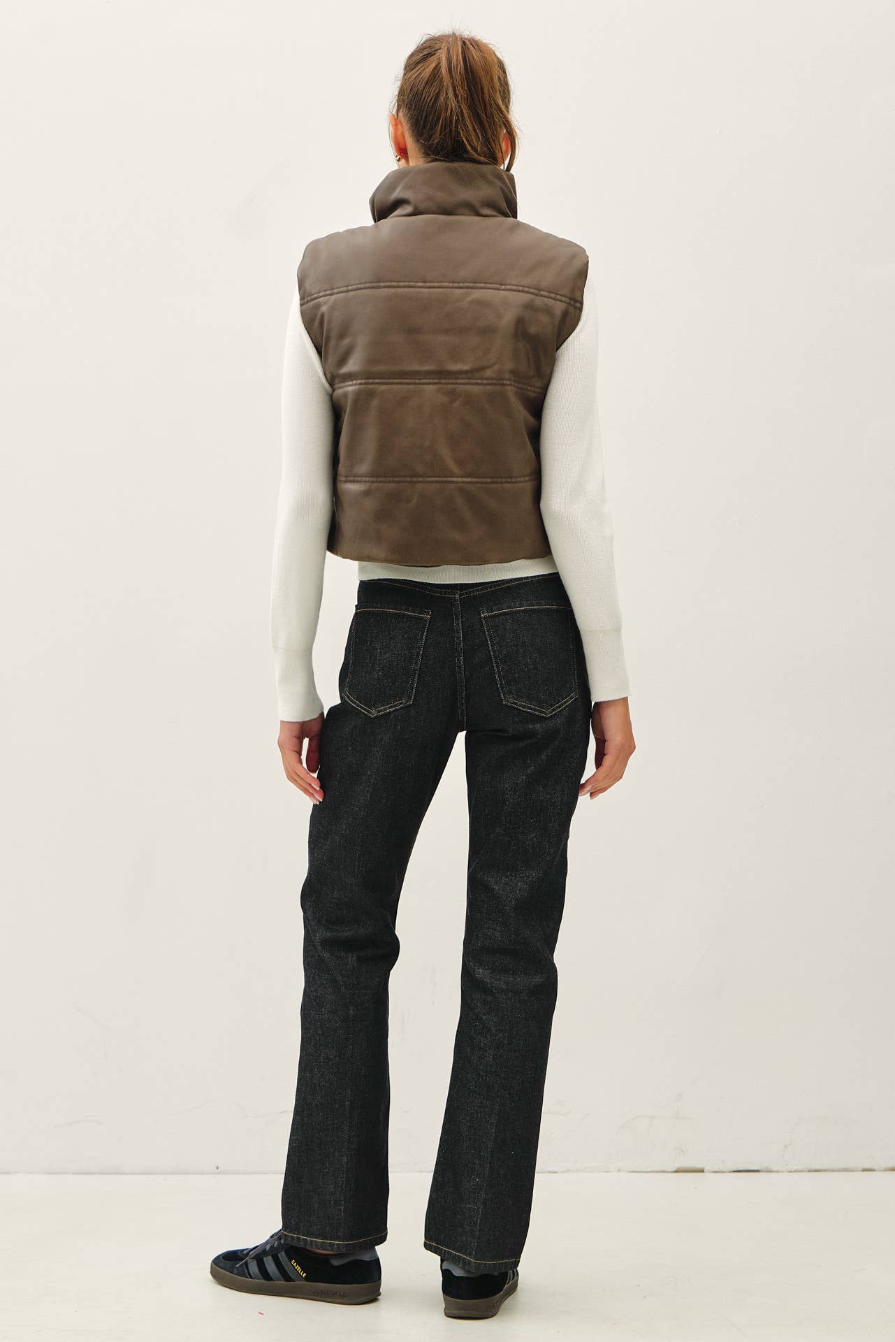 Be Cool - FAUX LEATHER PUFFER VEST : Brown / M