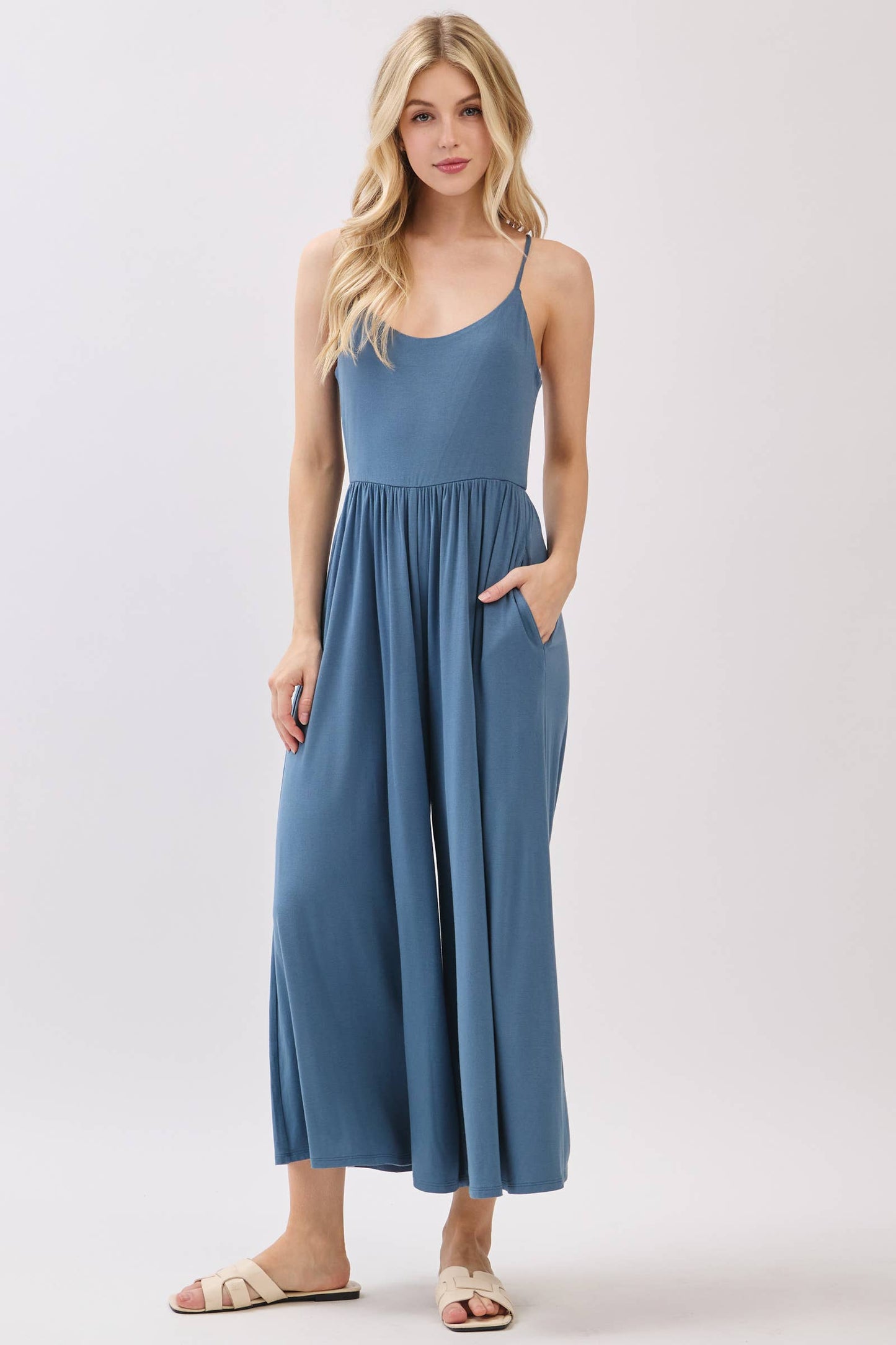 Final Touch - Flare Wide Leg Jumpsuit W/ Adjustable Strap - VJU60179: Nutshell / M