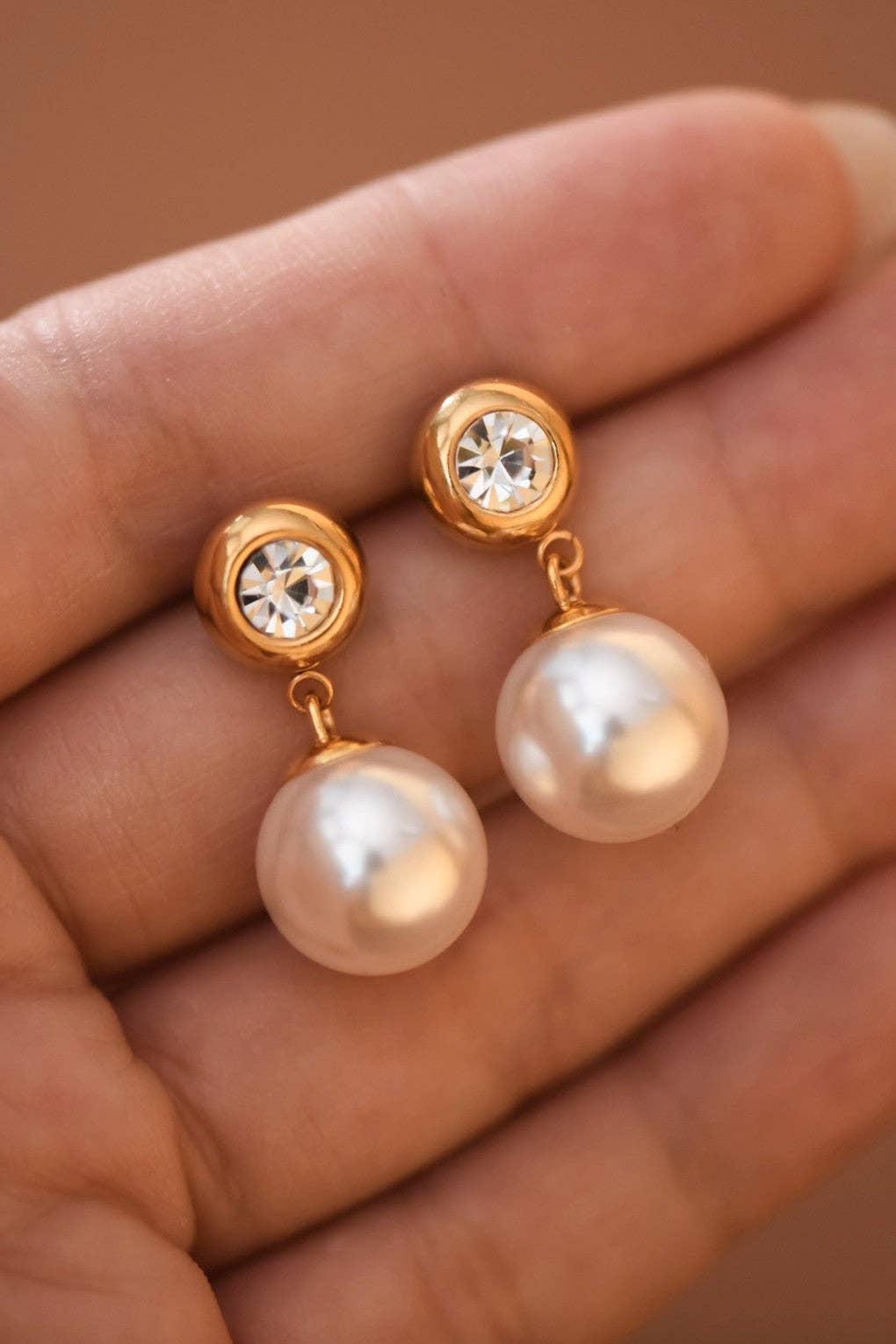18K Gold Plated Waterproof Stainless Steel Pearl Drop Earrings