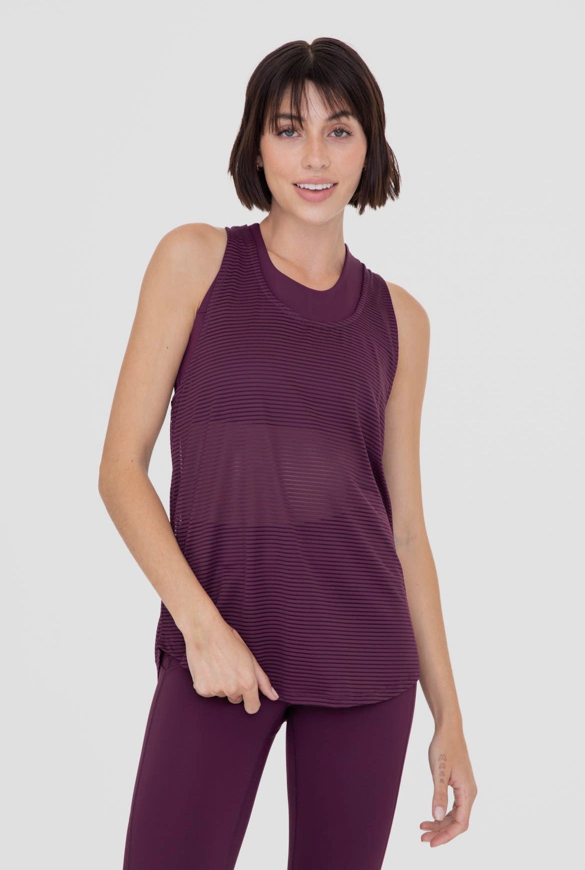 Sheer Striped Mesh Twisted Back Tank