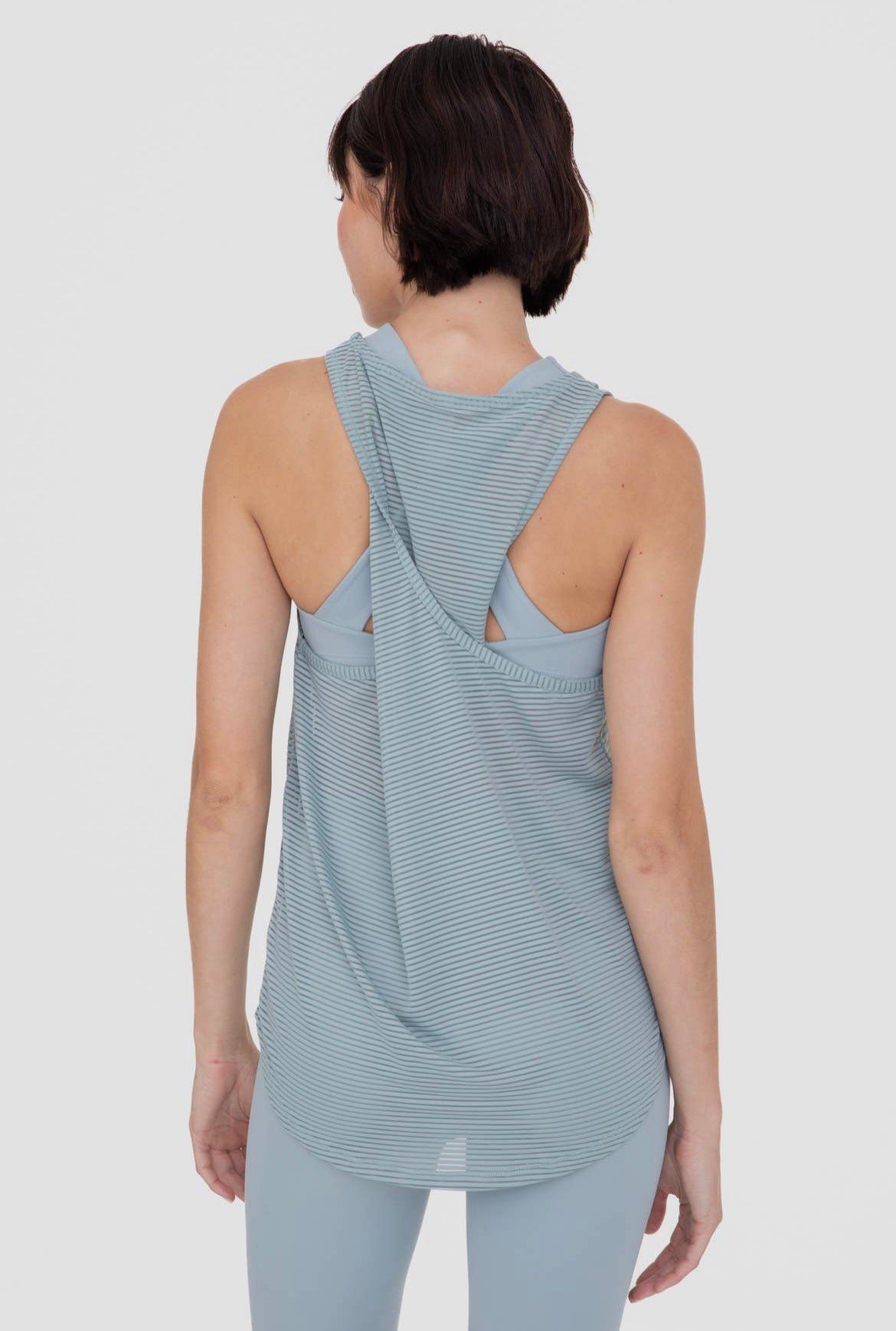 Sheer Striped Mesh Twisted Back Tank