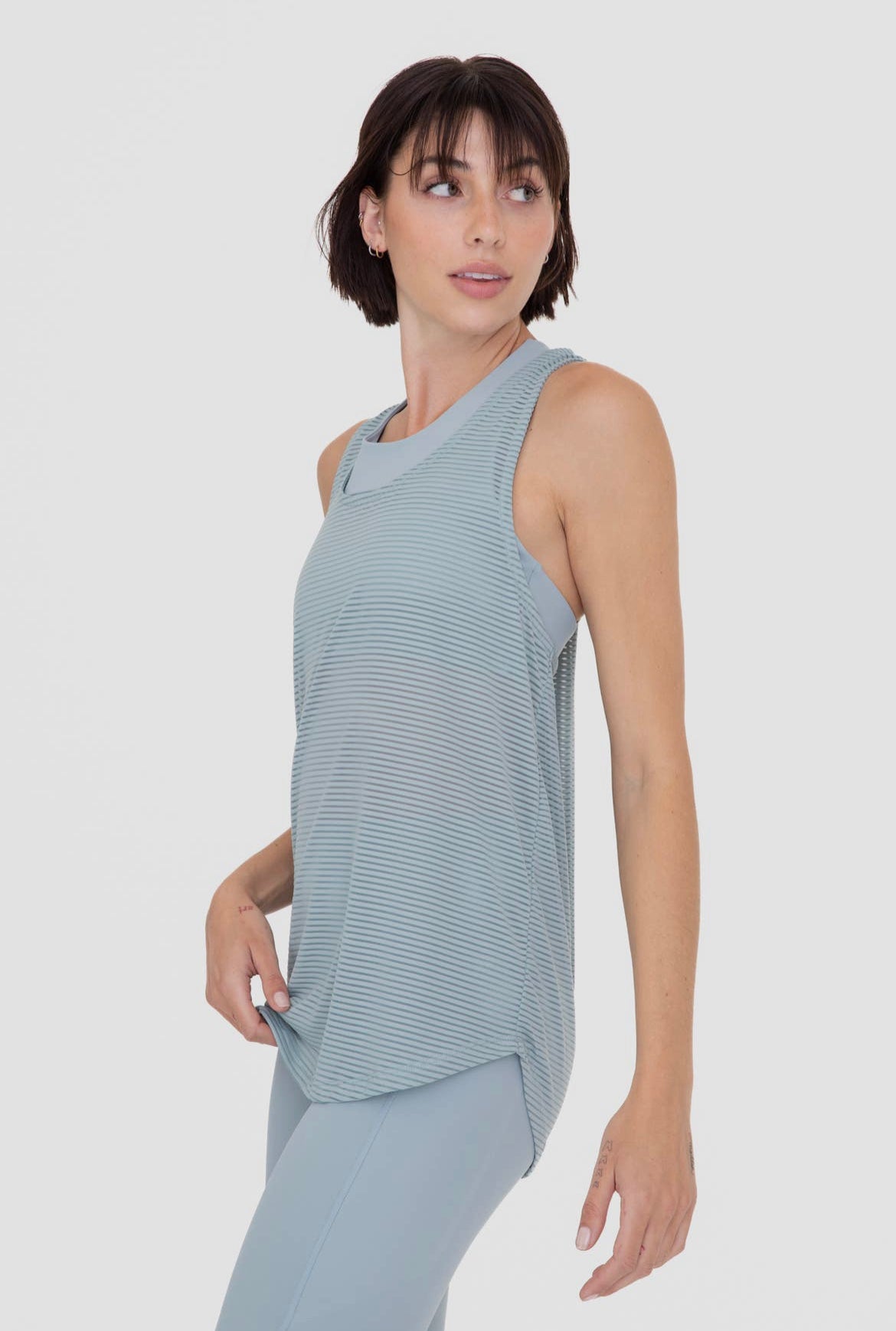 Sheer Striped Mesh Twisted Back Tank