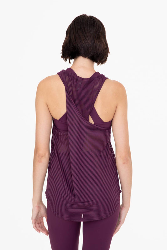 Sheer Striped Mesh Twisted Back Tank