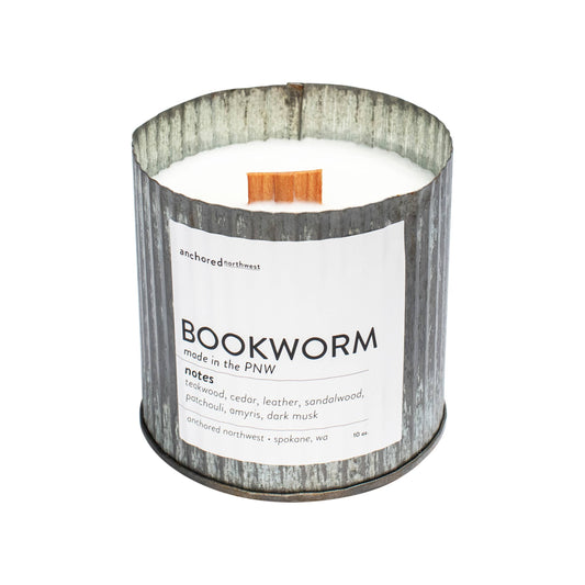Bookworm Wood Wick Rustic Farmhouse Soy Candle: 10oz